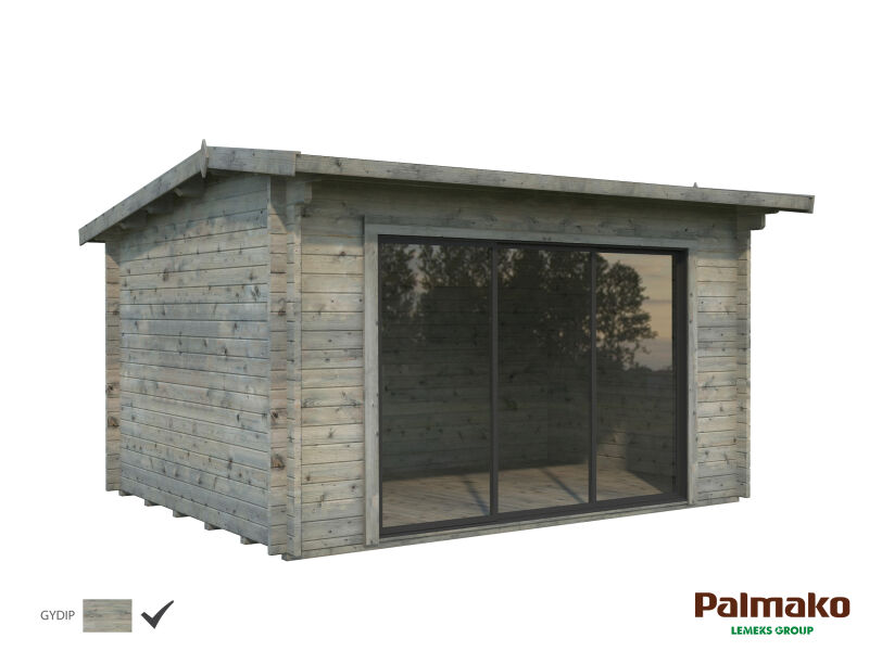 Gartenhaus INES 11,1 m² PLUS ISO  - 390x300cm, 44mm, inkl. Boden, Schiebetür - natur + farbig -