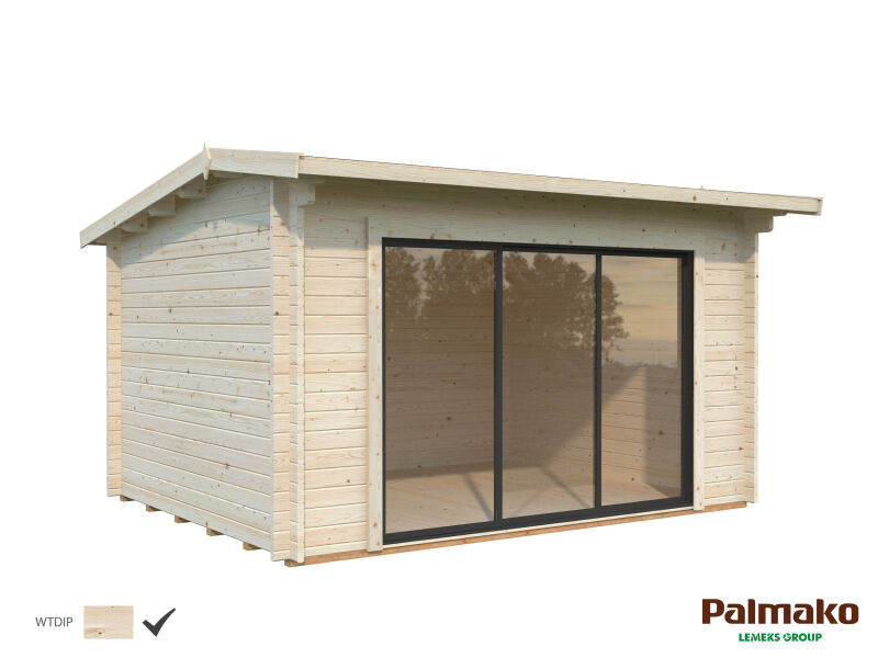 Gartenhaus INES 11,1 m² PLUS ISO  - 390x300cm, 44mm, inkl. Boden, Schiebetür - natur + farbig -