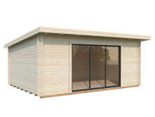 Gartenhaus LEA 19,4 m² - 530x380cm; 44mm ; inkl. Boden, Schiebetür - natur + farbig -