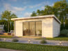 Gartenhaus LEA 19,4 m² - 530x380cm; 44mm ; inkl. Boden, Schiebetür - natur + farbig -