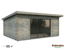 Gartenhaus LEA 19,4 m² SLIDE PLUS ISO - 530x380cm; 44mm,  inkl. Boden, Schiebetür - natur + farbig -