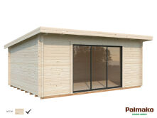 Gartenhaus LEA 19,4 m² SLIDE PLUS ISO - 530x380cm; 44mm,  inkl. Boden, Schiebetür - natur + farbig -