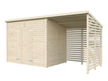 Palmako Gerätehaus LEIF 4,5+2,9 m², 16 mm, 460x170 cm, inkl. Fußboden, natur + farbig