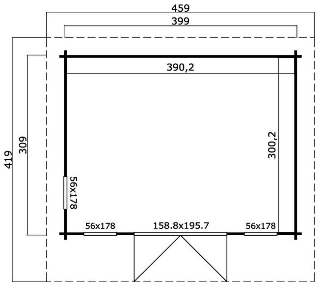 Gartenhaus FINJA 2 - 44 mm ISO - 419×329 cm, inkl. Fußboden