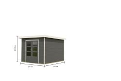 Gartenhaus Hybrid ORION terragrau/Rahmen weiß 28 mm - 271x271 cm, Stahlecken, Trapezblechdach