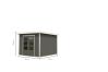 Gartenhaus Hybrid ORION terragrau/Rahmen weiß 28 mm - 271x271 cm, Stahlecken, Trapezblechdach