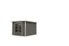 Gartenhaus Hybrid ORION terragrau/Rahmen weiß 28 mm - 271x271 cm, Stahlecken, Trapezblechdach