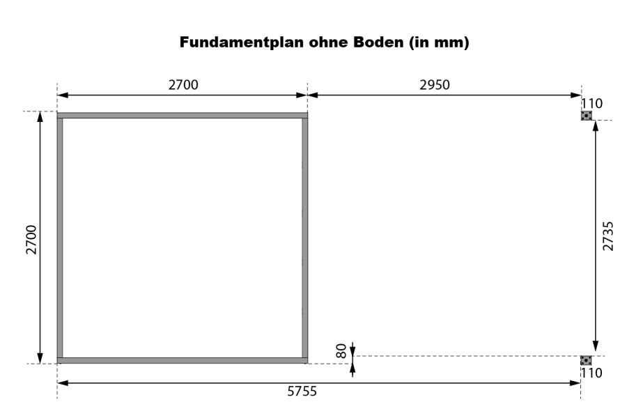 Gartenhaus Hybrid ORION terragrau/Rahmen anthrazit 28 mm - 271x271 cm + 300 cm Schleppdach, Stahlecken, Trapezblechdach