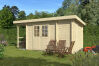 Gartenhaus Kurt 44 Flachdach 399x296 cm+100 cm Schleppdach (A), 28mm, 2 Räume, inkl. Boden