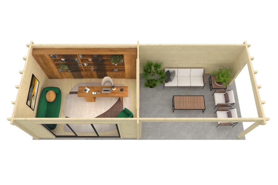 Gartenhaus Gardenoffice 70 C 911,6 x 338 cm (A), 70mm, 1-Raum, inkl. Boden