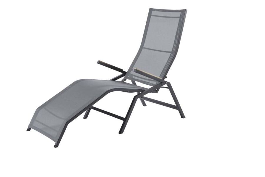Relax Liege Diamond Garden Valencia Edelstahl 304 dunkelgrau/Sunproof Sling schwarz/silber, Teak Armlehnen