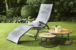 Relax Liege Diamond Garden Valencia Edelstahl 304 dunkelgrau/Sunproof Sling schwarz/silber, Teak Armlehnen