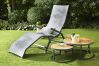 Relax Liege Diamond Garden Valencia Edelstahl 304 dunkelgrau/Sunproof Sling schwarz/silber, Teak Armlehnen