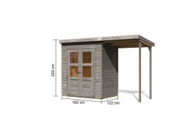 Karibu Gartenhaus MERSEBURG 2 im Set mit Anbaudach...