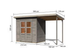 Karibu Gartenhaus MERSEBURG 3 im Set mit Anbaudach vorvergraut 14mm Wändstärke