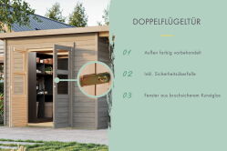 Karibu Gartenhaus MERSEBURG 3 im Set mit Anbaudach vorvergraut 14mm Wändstärke