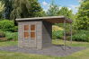 Karibu Gartenhaus MERSEBURG 3 im Set mit Anbaudach vorvergraut 14mm Wändstärke
