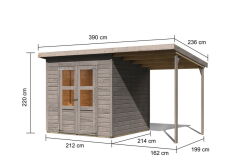 Karibu Gartenhaus MERSEBURG 4 im Set mit Anbaudach...