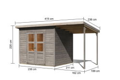 Karibu Gartenhaus MERSEBURG 5 im Set mit Anbaudach...