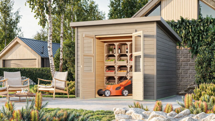 Karibu Gartenhaus MERSEBURG 6 vorvergraut 14mm Wändstärke