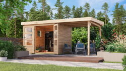 Karibu Gartenhaus LAHAR 3,5 naturbelassen mit Anbaudach...