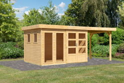 Karibu Gartenhaus LAHAR 5 naturbelassen mit Anbaudach 19...