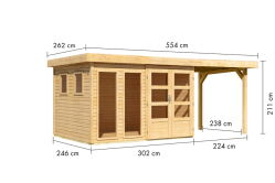 Karibu Gartenhaus LAHAR 5 terragrau mit Anbaudach 19 mm Wändstärke