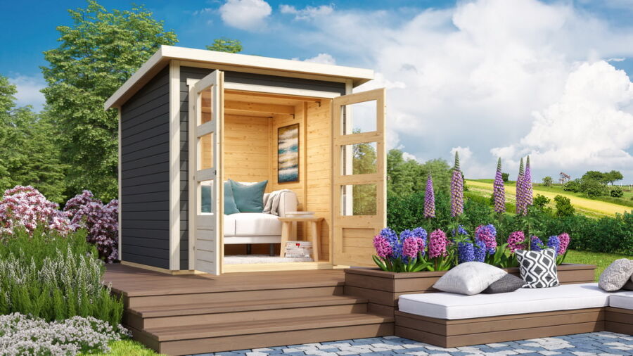 Karibu Gartenhaus STOCKACH 2 terragrau 19 mm Wändstärke