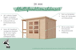 Karibu Multifunktionshaus natur 28 mm mit Schrank und Anbaudach