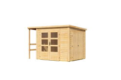 Karibu Multifunktionshaus natur 28 mm mit Schrank und Anbaudach