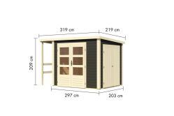 Karibu Multifunktionshaus terragrau 28 mm mit Schrank und Anbaudach