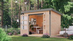Karibu Hybrid Gartenhaus PLUTO 6 A naturbelassen / Metall  graualuminium 28 mm 270 x 270 cm