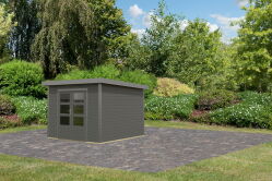 Karibu Hybrid Gartenhaus PLUTO 6 A terragrau / Metall graualuminium 28 mm 270 x 270 cm