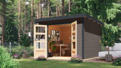 Karibu Hybrid Gartenhaus PLUTO 6 B terragrau / Metall anthrazit 28 mm 270 x 270 cm