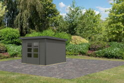 Karibu Hybrid Gartenhaus PLUTO 6 B terragrau / Metall anthrazit 28 mm 270 x 270 cm