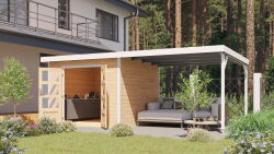 Karibu Hybrid Gartenhaus PLUTO 6 A naturbelassen / Metall anthrazit 28 mm mit Anbaudach 3 m 570 x 270 cm