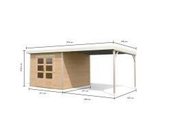 Karibu Hybrid Gartenhaus PLUTO 6 A naturbelassen / Metall anthrazit 28 mm mit Anbaudach 3 m 570 x 270 cm