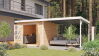 Karibu Hybrid Gartenhaus PLUTO 6 A naturbelassen / Metall anthrazit 28 mm mit Anbaudach 3 m 570 x 270 cm