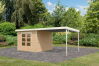 Karibu Hybrid Gartenhaus PLUTO 6 A naturbelassen / Metall anthrazit 28 mm mit Anbaudach 3 m 570 x 270 cm