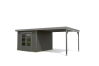Karibu Hybrid Gartenhaus PLUTO 6 B terragrau / Metall graualuminium 28 mm mit Anbaudach 3 m 570 x 270 cm