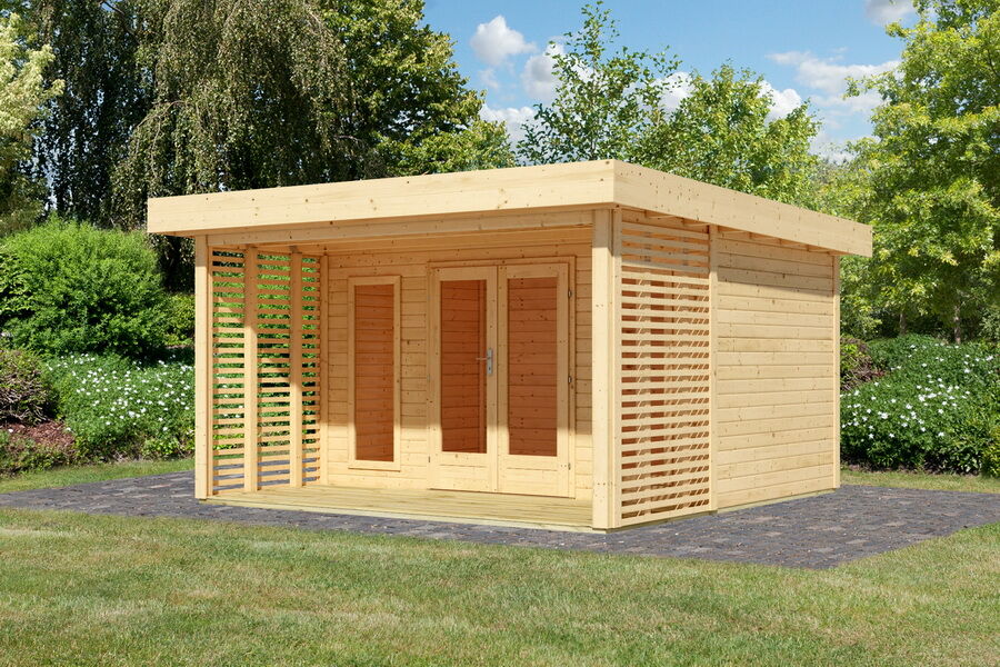 Karibu Gartenhaus RIVEN naurbelassen 38 mm mit erhöhter Schneelast