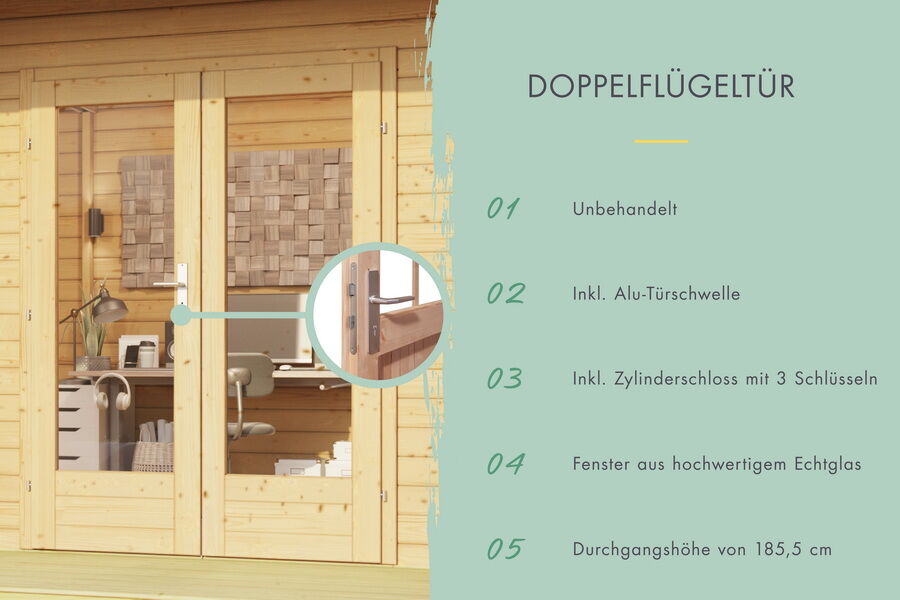Karibu Gartenhaus RIVEN naurbelassen 38 mm mit erhöhter Schneelast