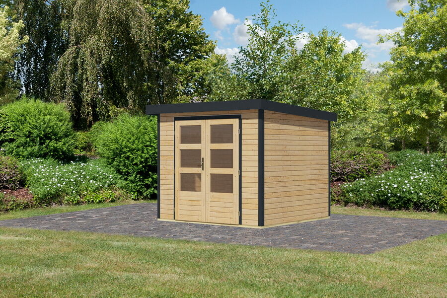Karibu Hybrid Gartenhaus JUPITER 3 A naturbelassen / Metall anthrazit 19 mm