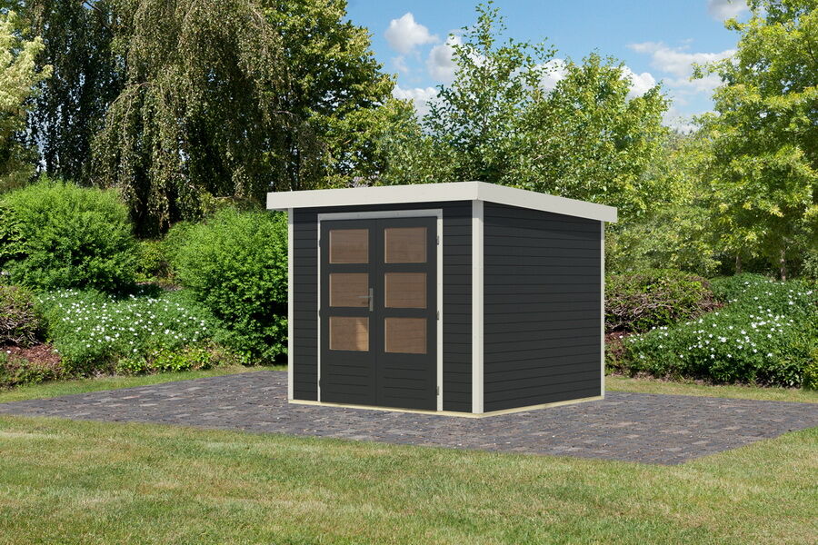 Karibu Hybrid Gartenhaus JUPITER 3 C anthrazit / Metall weiß 19 mm