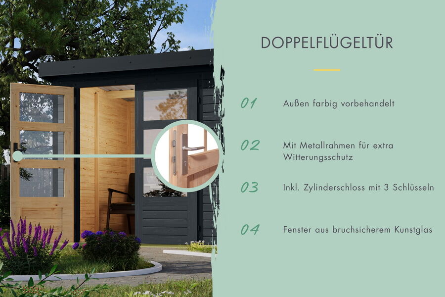 Karibu Hybrid Gartenhaus JUPITER 3 C anthrazit / Metall weiß 19 mm