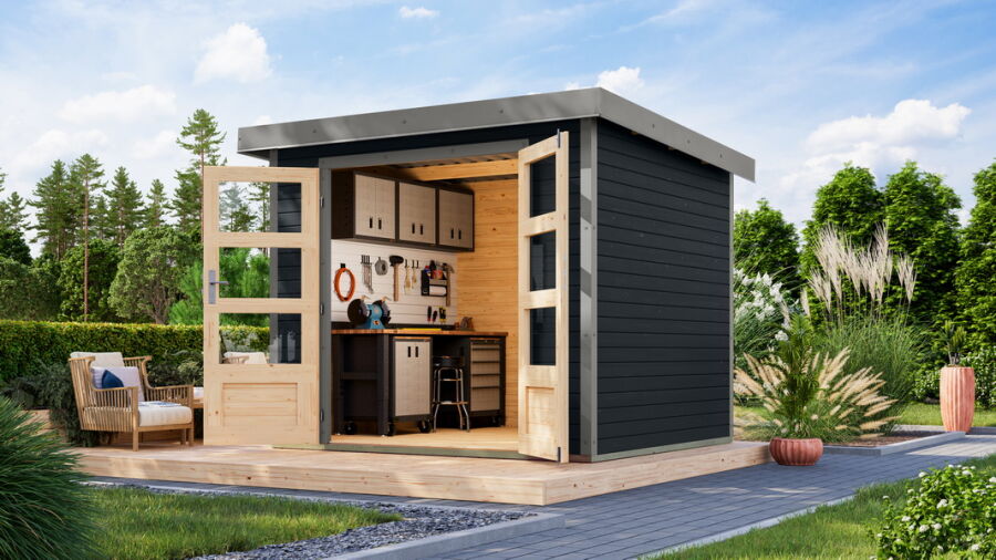 Karibu Hybrid Gartenhaus JUPITER 3 C anthrazit / Metall graualuminium 19 mm