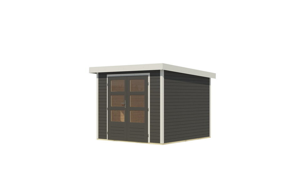 Karibu Hybrid Gartenhaus JUPITER 3,5 A terragrau / Metall weiß 19 mm 238 x 242 cm