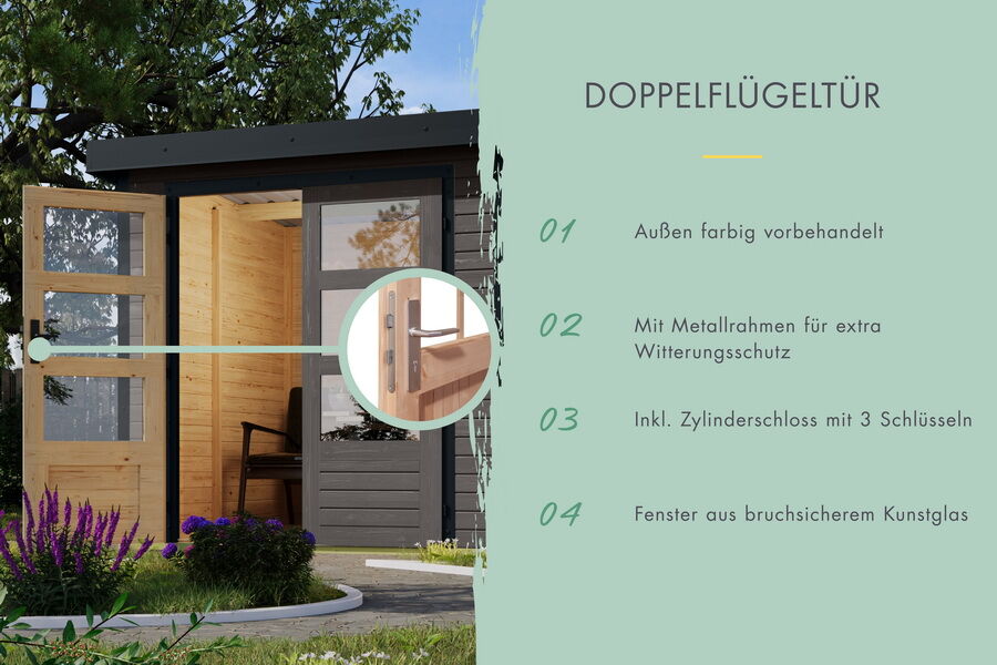 Karibu Hybrid Gartenhaus JUPITER 3,5 A terragrau / Metall weiß 19 mm 238 x 242 cm