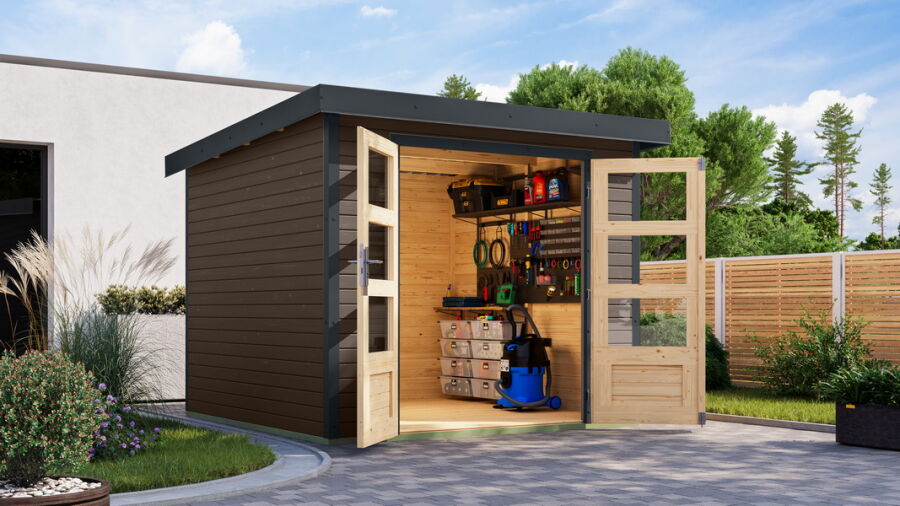 Karibu Hybrid Gartenhaus JUPITER 3,5 A terragrau / Metall anthrazit 19 mm 238 x 242 cm