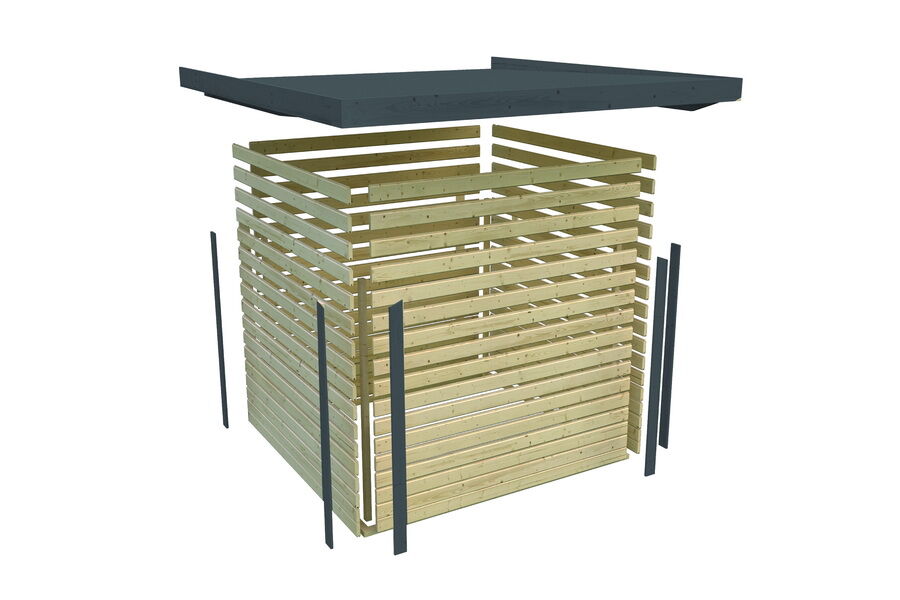 Karibu Hybrid Gartenhaus JUPITER 4 A naturbelassen / Metall graualuminium 19 mm 298 x 213 cm
